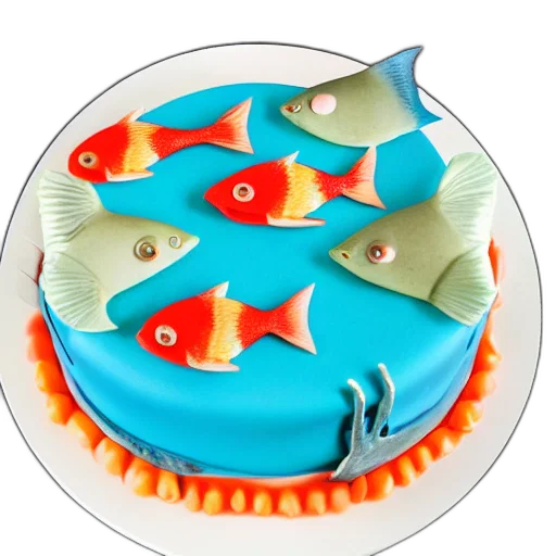 3d render, fish, themed, birthday, cake, food, photography, michelin transparent PNG cut-out
