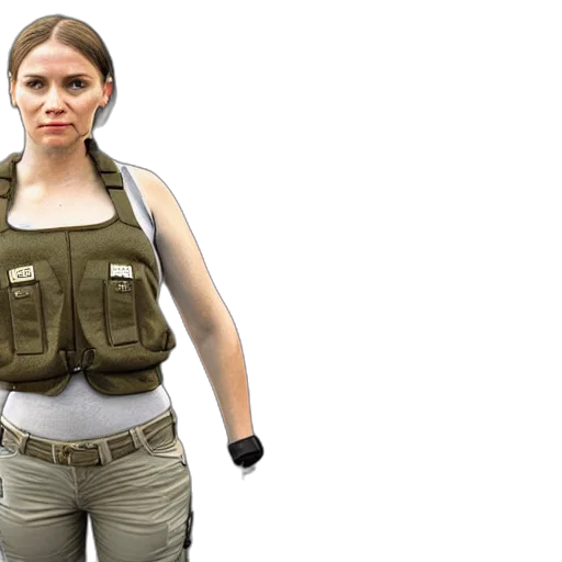 jacket, 3d render, concept art, girl, wearing, kevlar, vest, holds transparent PNG cut-out