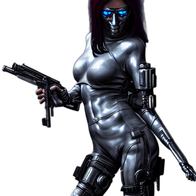 robot, weapon, staff, cyberpunk transparent PNG cut-out