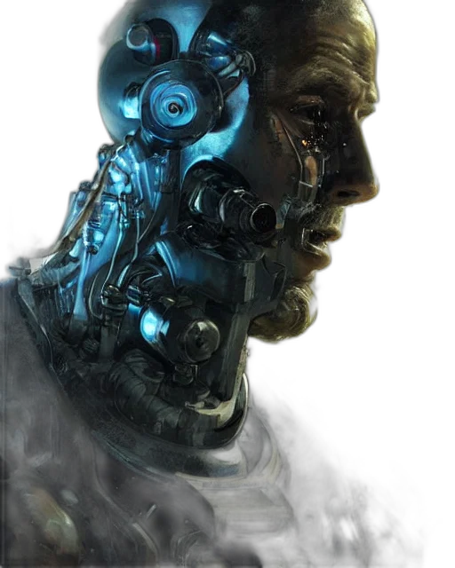 robot, face, mask, cyberpunk, concept art, comic book art, photorealistic, blue transparent PNG cut-out