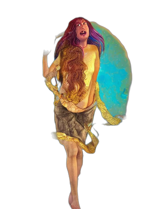 fantasy art, concept art, watercolor, cartoon, golden, recursive, image, girl transparent PNG cut-out