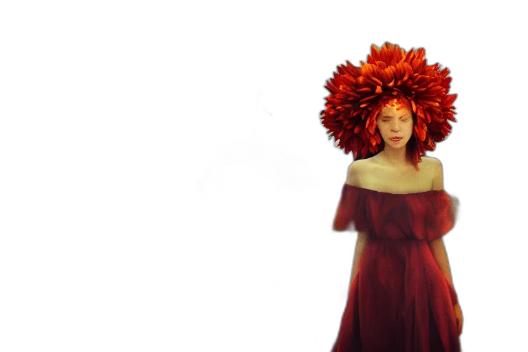 dress, crown, hat, hair, concept art, 3d render, fire, outer space transparent PNG cut-out