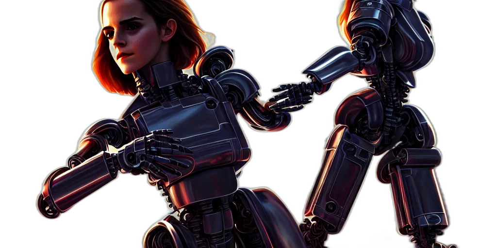 robot, concept art, cyberpunk, 3d render, comic book art, emma, watson, chrome transparent PNG cut-out