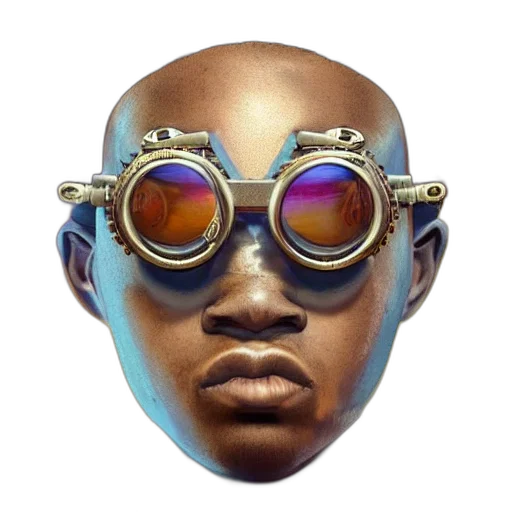 face, mask, robot, creature, concept art, cyberpunk, 3d render, photorealistic transparent PNG cut-out