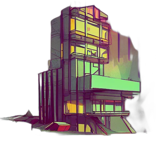 building, robot, furniture, crown, concept art, 3d render, pixel art, cyberpunk transparent PNG cut-out