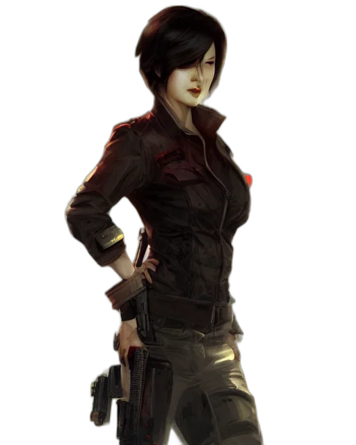 jacket, staff, weapon, concept art, cyberpunk, fantasy art, comic book art, dark transparent PNG cut-out