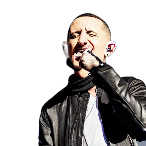 jacket, photorealistic, cartoon, chester, bennington, singing, top, mountain transparent PNG cut-out