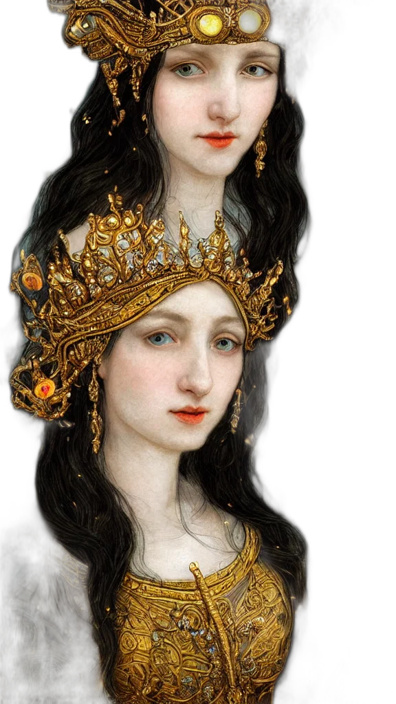 crown, jewelry, face, photorealistic, fantasy art, oil painting, 3d render, golden transparent PNG cut-out