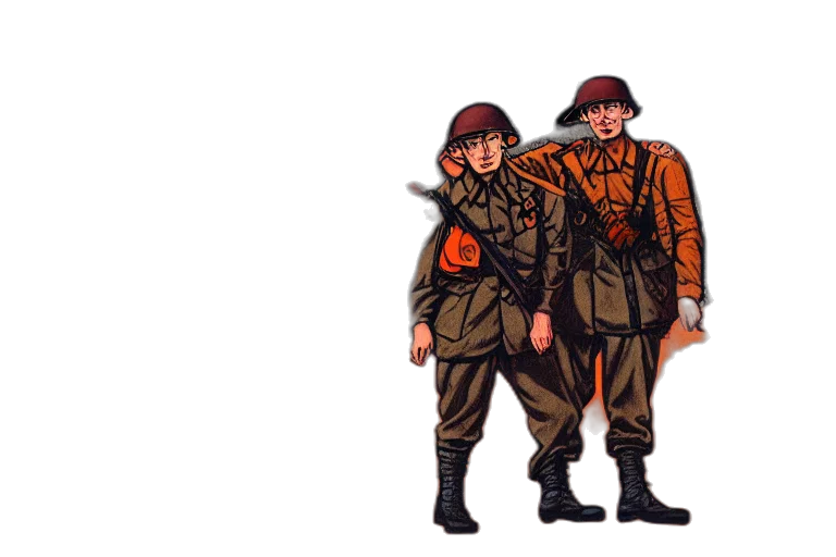jacket, concept art, pixel art, comic book art, cartoon, red, earth tones, soldiers transparent PNG cut-out