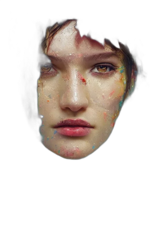 face, mask, robot, crown, photorealistic, 3d render, concept art, oil painting transparent PNG cut-out
