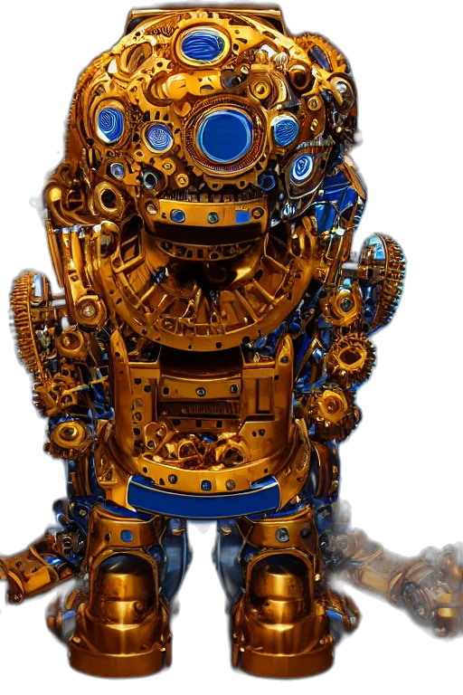 robot, concept art, 3d render, portrait, photo, giant, huge, golden transparent PNG cut-out