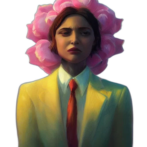 face, crown, hat, flower, concept art, fantasy art, oil painting, vaporwave transparent PNG cut-out