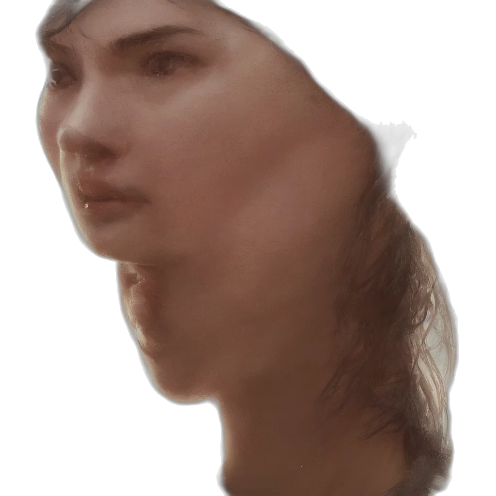 face, hat, hair, mask, photorealistic, 3d render, concept art, oil painting transparent PNG cut-out