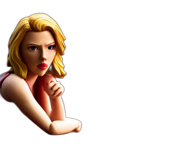 3d render, pixel art, photorealistic, concept art, scarlett, johansson, figurine, pixar transparent PNG cut-out