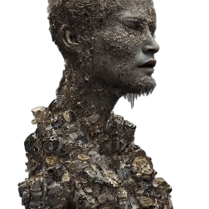 face, crown, hair, mask, 3d render, concept art, photorealistic, fantasy art transparent PNG cut-out