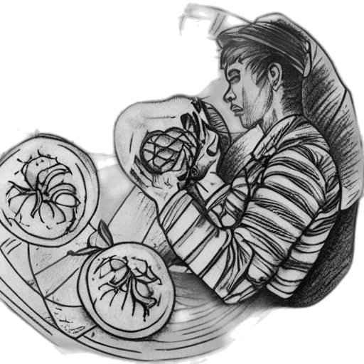 jewelry, jacket, hat, concept art, pencil sketch, cartoon, comic book art, underwater transparent PNG cut-out