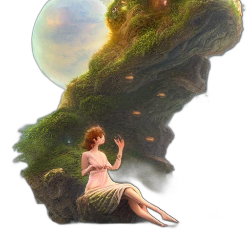 dress, creature, staff, fantasy art, concept art, photorealistic, pixel art, forest transparent PNG cut-out
