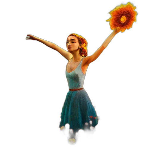 dress, staff, flower, 3d render, concept art, fantasy art, pixel art, giant transparent PNG cut-out