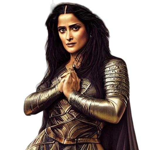 fantasy art, comic book art, photorealistic, concept art, salma, hayek, beautiful, medieval transparent PNG cut-out
