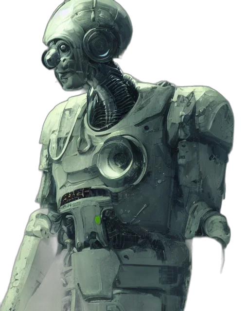robot, creature, staff, face, concept art, cyberpunk, 3d render, fantasy art transparent PNG cut-out