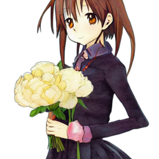 flower, staff, dress, jacket, anime, pixel art, cartoon, photorealistic transparent PNG cut-out