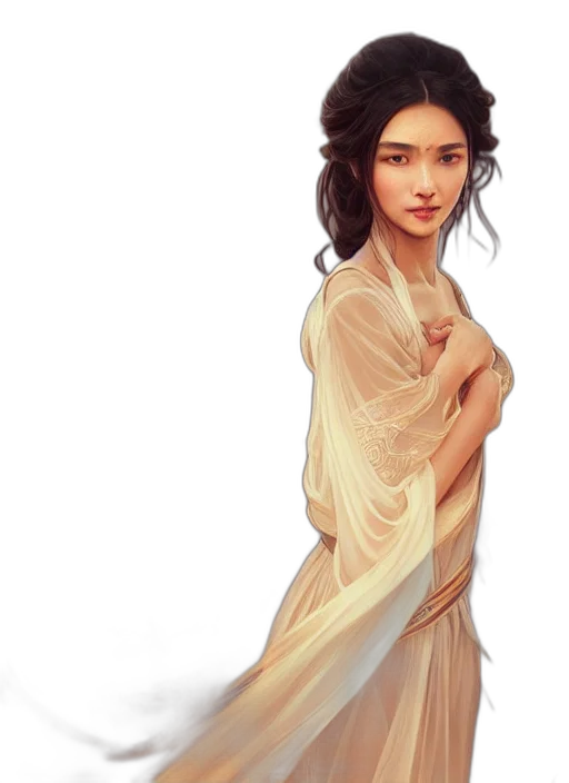 dress, jewelry, dragon, staff, fantasy art, concept art, photorealistic, oil painting transparent PNG cut-out
