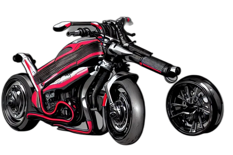 3d render, photorealistic, concept art, cartoon, futuristic, cyberpunk, motorcycle, concept transparent PNG cut-out