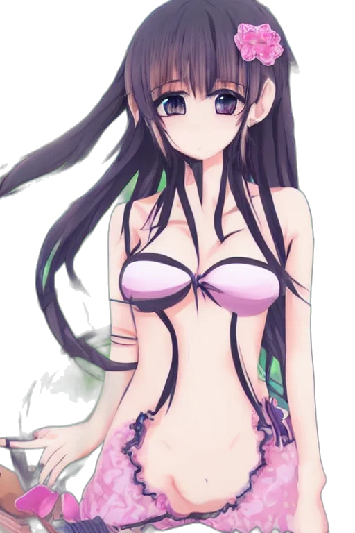 dress, staff, flower, anime, watercolor, fantasy art, cartoon, green transparent PNG cut-out