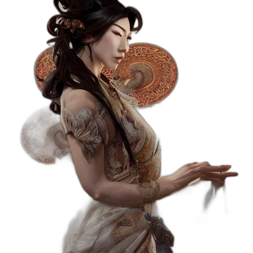 dress, dragon, jewelry, staff transparent PNG cut-out
