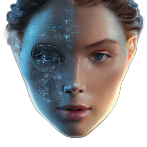 robot, face, mask, cyberpunk, concept art, photorealistic, 3d render, blue transparent PNG cut-out