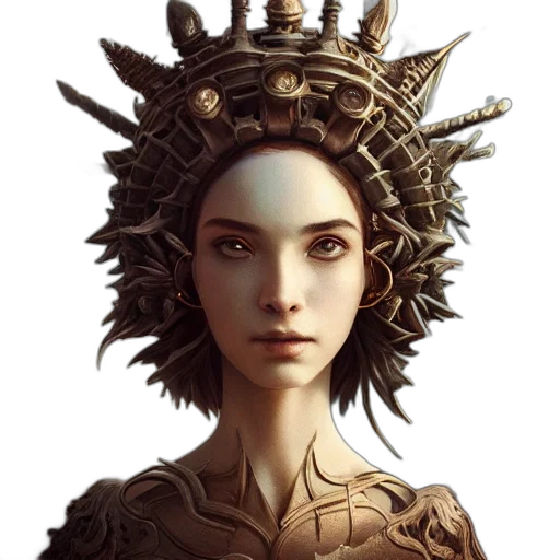 crown, face, jewelry, staff, fantasy art, concept art, photorealistic, 3d render transparent PNG cut-out