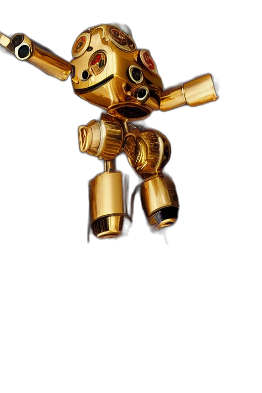 robot, weapon, staff, jewelry, 3d render, concept art, cartoon, golden transparent PNG cut-out