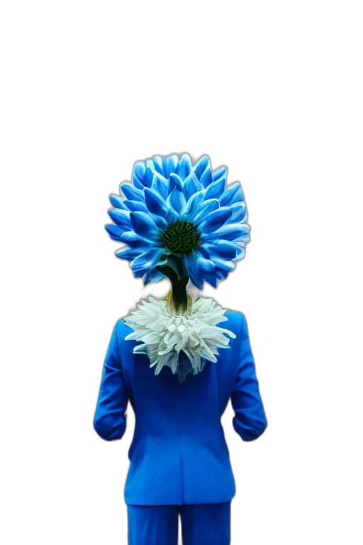 flower, crown, mask, dress, 3d render, concept art, photorealistic, blue transparent PNG cut-out