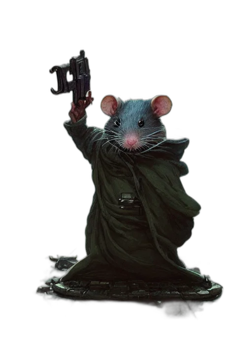 animal, weapon, staff, jacket, concept art, photorealistic, cyberpunk, 3d render transparent PNG cut-out