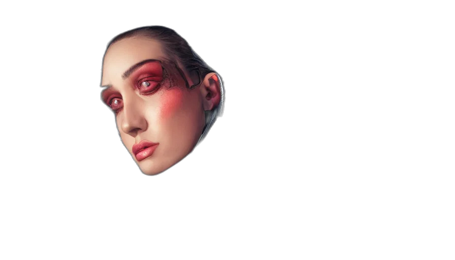 face, mask, robot, creature, photorealistic, concept art, 3d render, cyberpunk transparent PNG cut-out