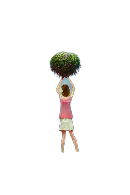 tree, hair, staff, umbrella, 3d render, concept art, photorealistic, pixel art transparent PNG cut-out