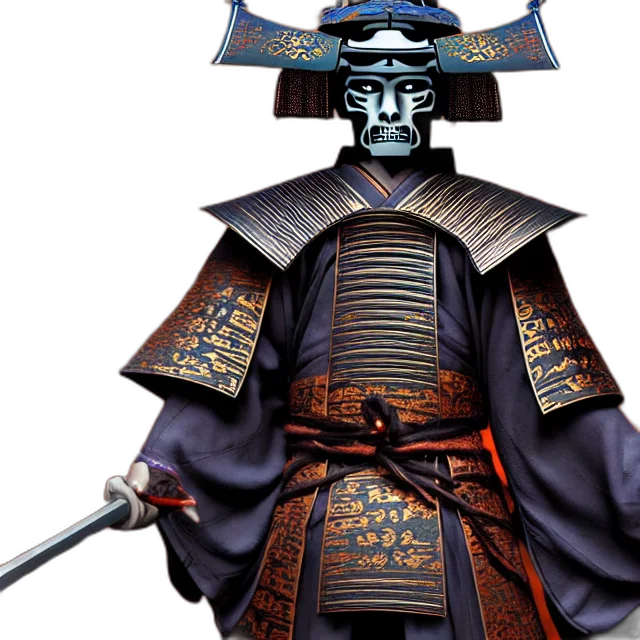 staff, robot, sword, mask, photorealistic, concept art, 3d render, fantasy art transparent PNG cut-out
