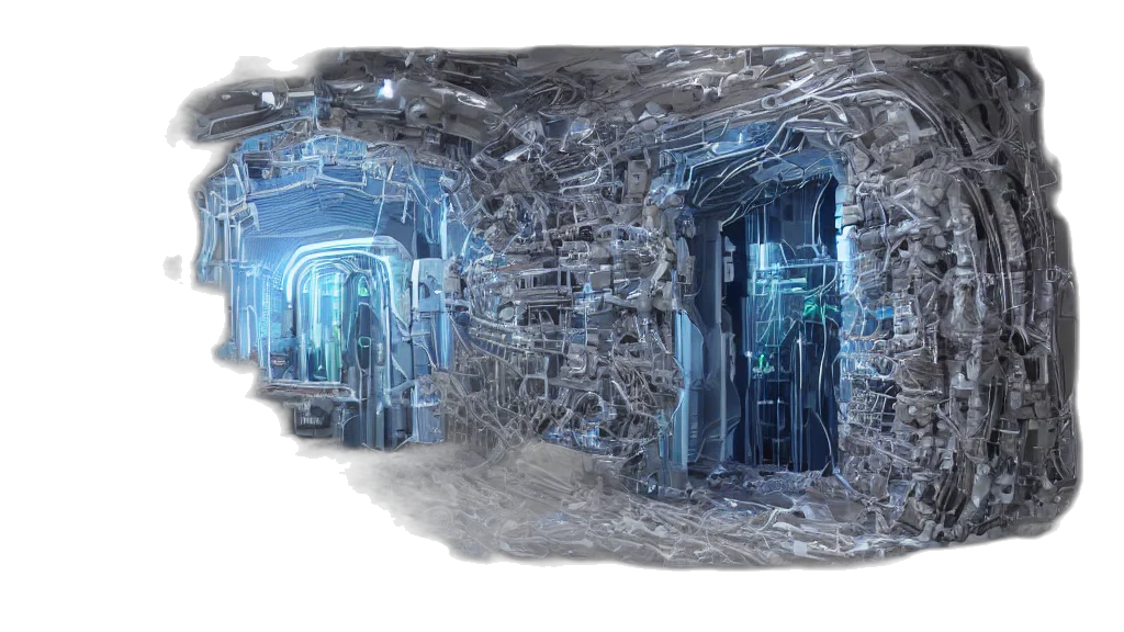 concept art, 3d render, cyberpunk, outer space, underwater, supercomputer, organic, parts transparent PNG cut-out