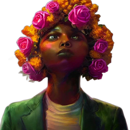 crown, face, flower, jacket, concept art, photorealistic, fantasy art, watercolor transparent PNG cut-out
