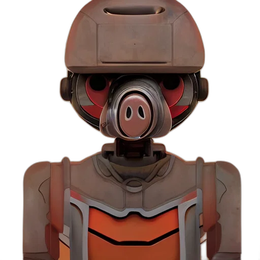 robot, mask, staff, face, 3d render, concept art, earth tones, surreal transparent PNG cut-out