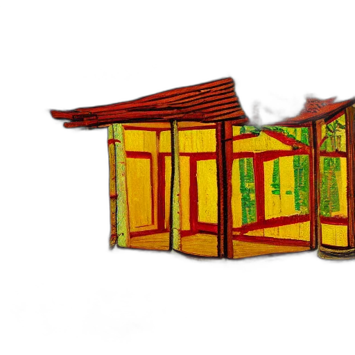 3d render, concept art, photorealistic, log, cabin, forest, van, gogh transparent PNG cut-out