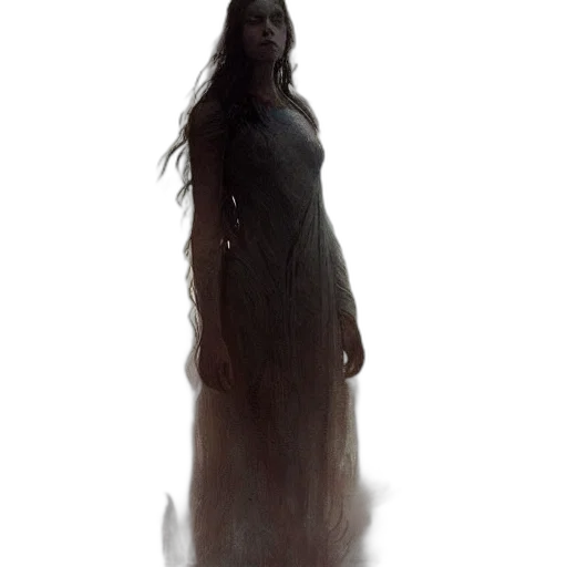 dress, creature, hair, staff transparent PNG cut-out