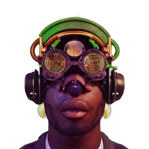 mask, face, robot, creature, cyberpunk, concept art, photorealistic, green transparent PNG cut-out