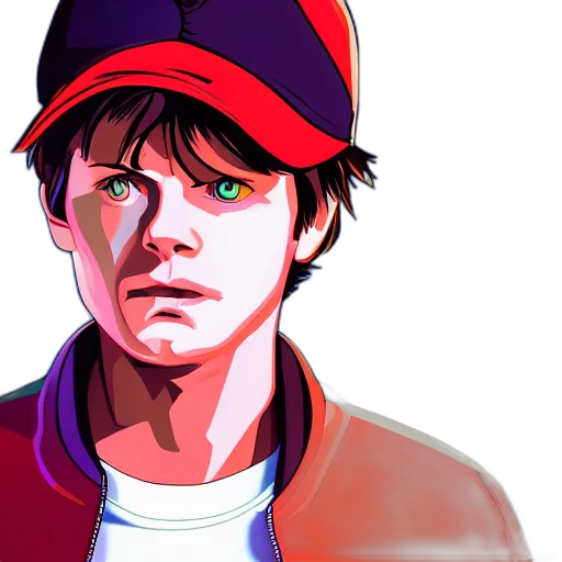 face, pixel art, comic book art, concept art, cartoon, neon lights, outer space, red transparent PNG cut-out