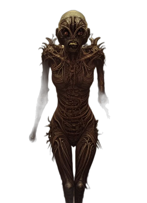 creature, dress, mask, staff transparent PNG cut-out