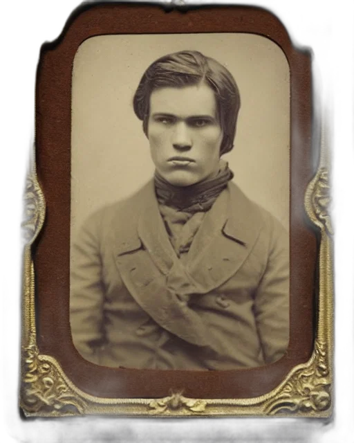 face, staff, jacket, hair, photorealistic, oil painting, tintype, photo transparent PNG cut-out