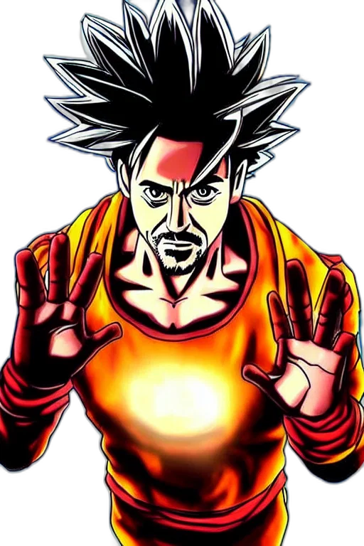 comic book art, cartoon, concept art, anime, robert, downey, goku transparent PNG cut-out