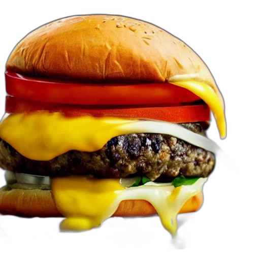 food, animal, weapon, photorealistic, 3d render, cheeseburger, cheese transparent PNG cut-out