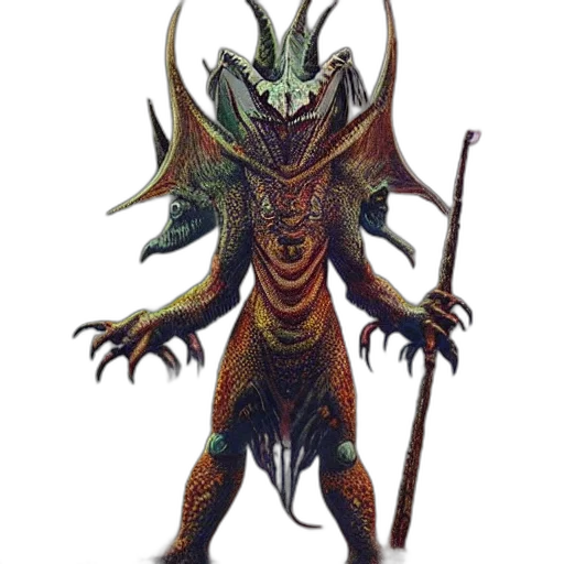 staff, creature, dragon, mask, concept art, fantasy art, 3d render, comic book art transparent PNG cut-out