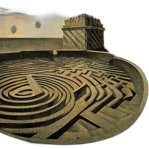 3d render, labyrinth, half, filled transparent PNG cut-out
